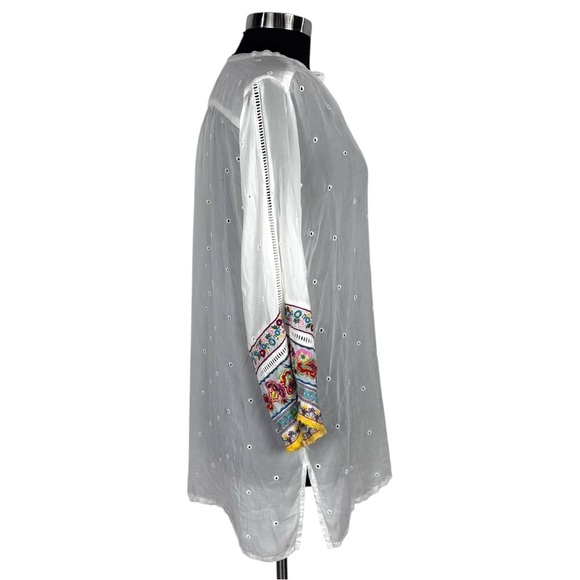 JOHNNY WAS EMBROIDERED EYELET BOHO PULLOVER TUNIC TOP - Picture 6 of 16